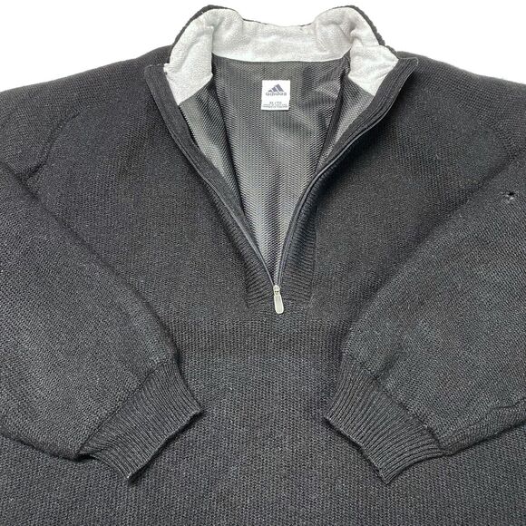 Adidas Wool Sweater Mens XLarge Zip Pullover Black Lined Heavy Thick XL *Flaw - Picture 5 of 12